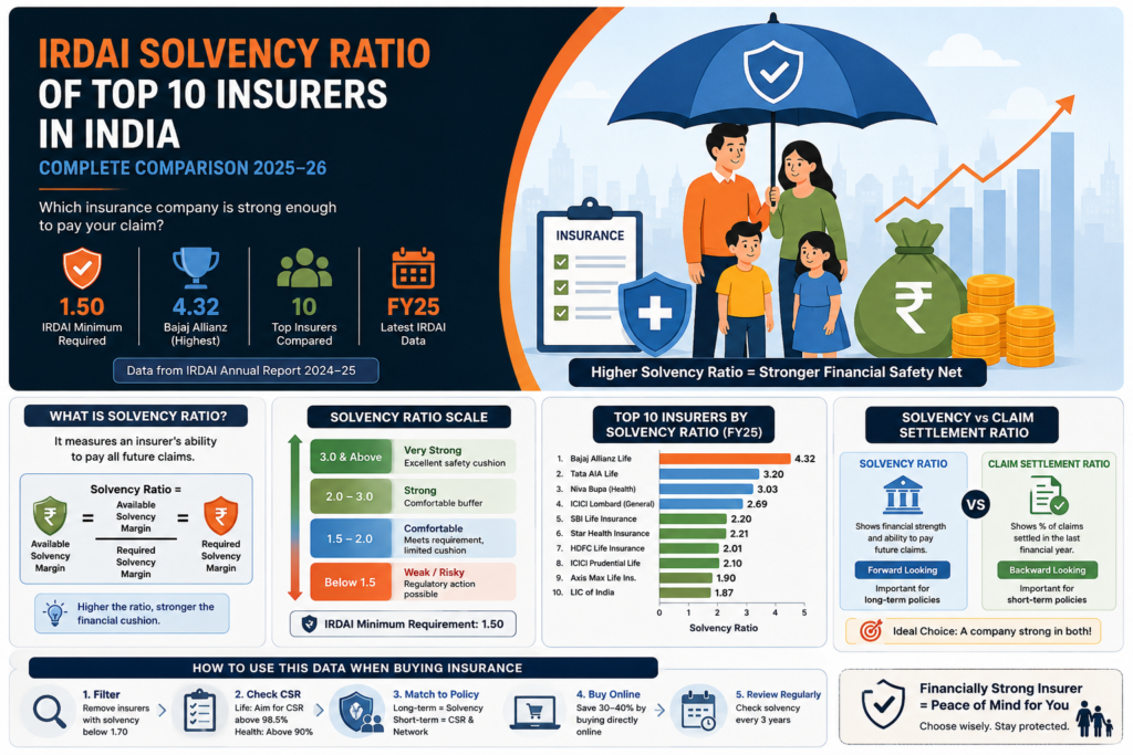 IRDAI Solvency Ratio of Top 10 Insurers in India — Complete Comparison 2025–26